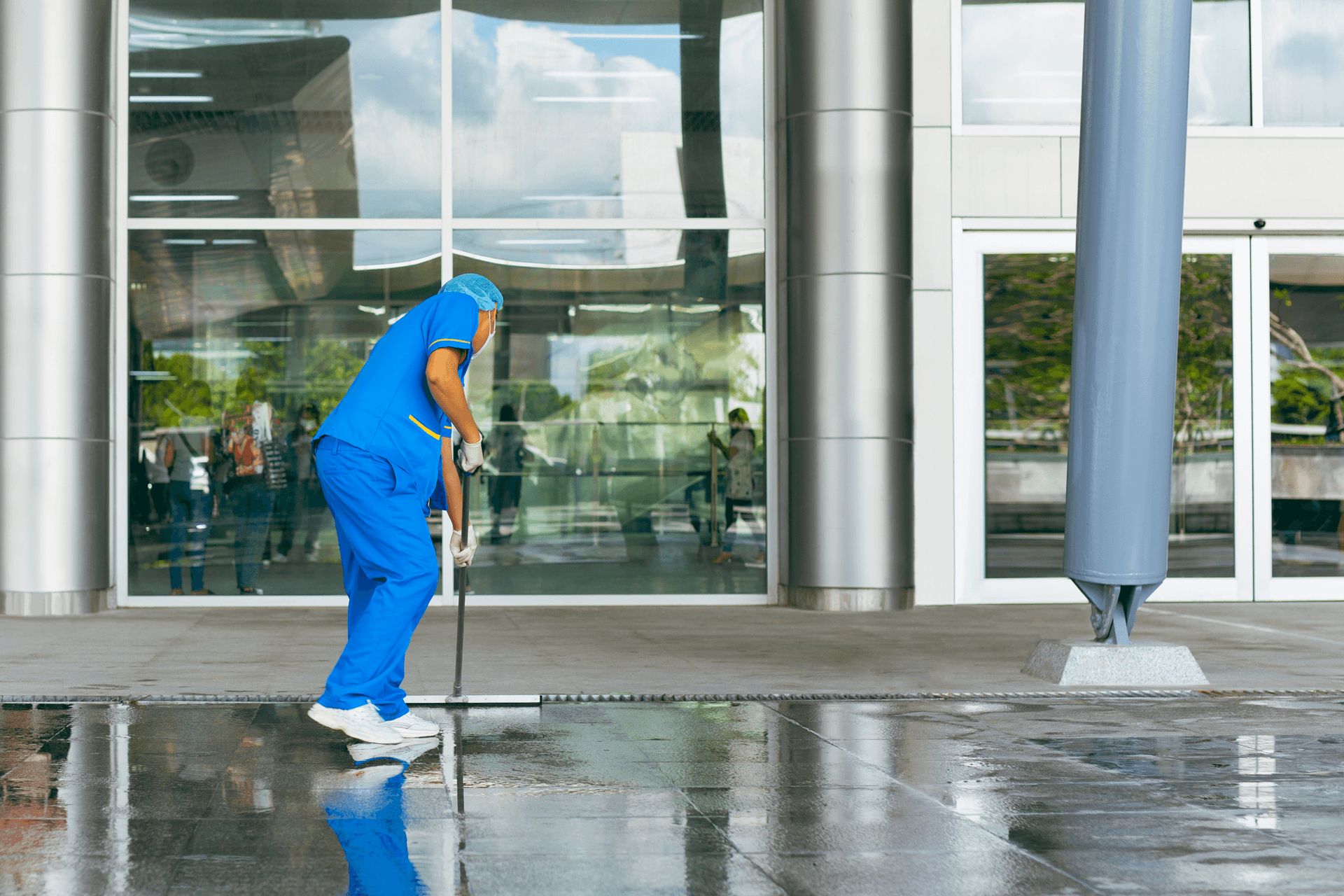 A professional cleaner providing commercial cleaning services as a custodian.